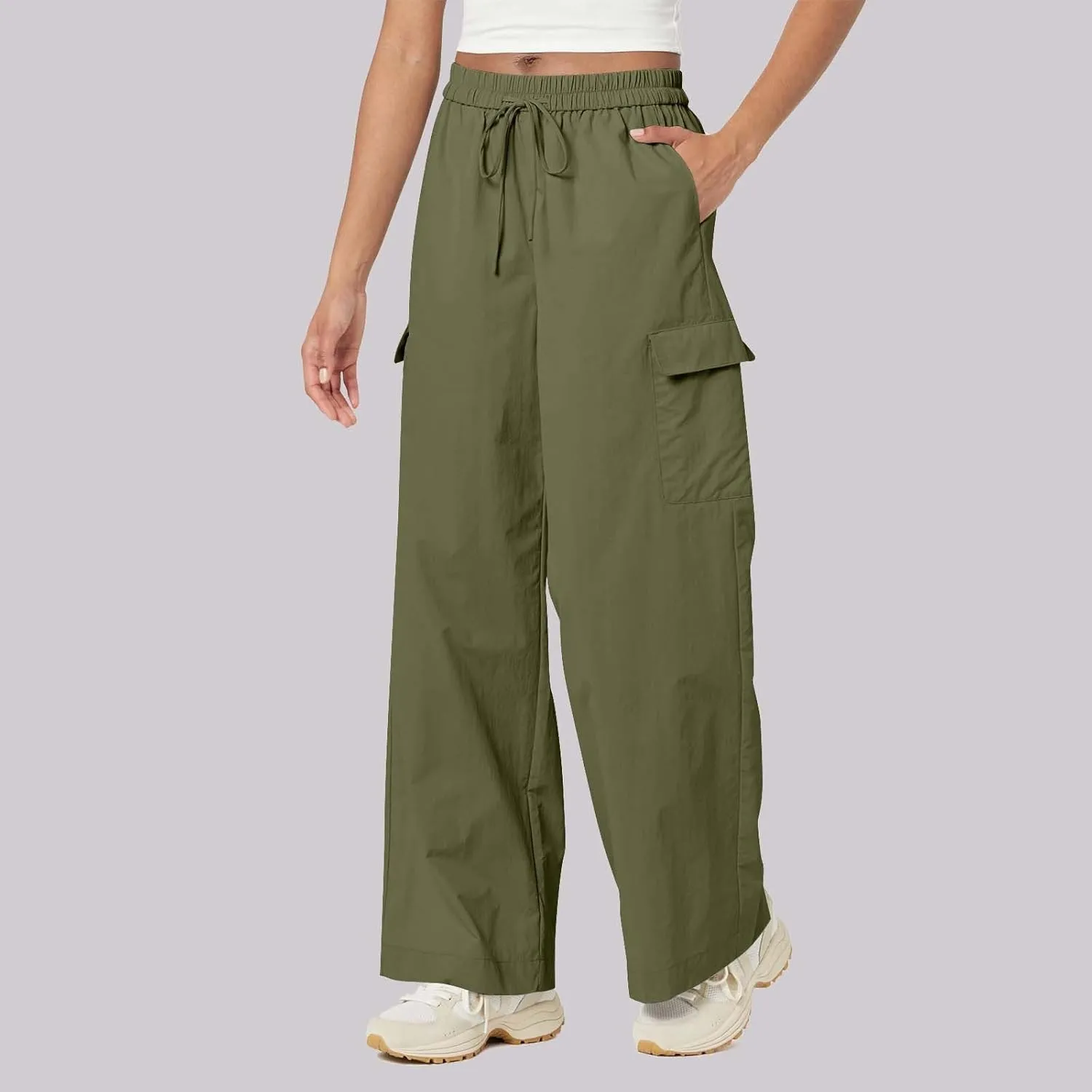 High Waisted Cargo Pants Women Y2K Drawstring Baggy Trendy Trousers with Pockets Casual Sweatpants Streetwear