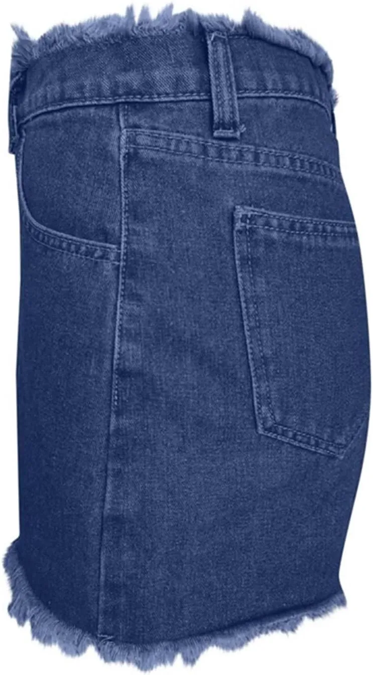 High Waisted Denim Shorts Women Distressed Stretchy Baggy Jean Shorts Tummy Control Raw Hem Casual Short Jeans