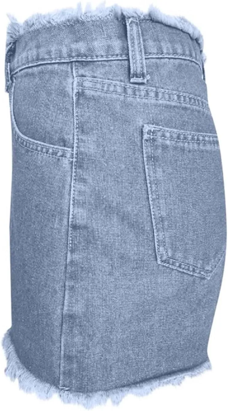 High Waisted Denim Shorts Women Distressed Stretchy Baggy Jean Shorts Tummy Control Raw Hem Casual Short Jeans