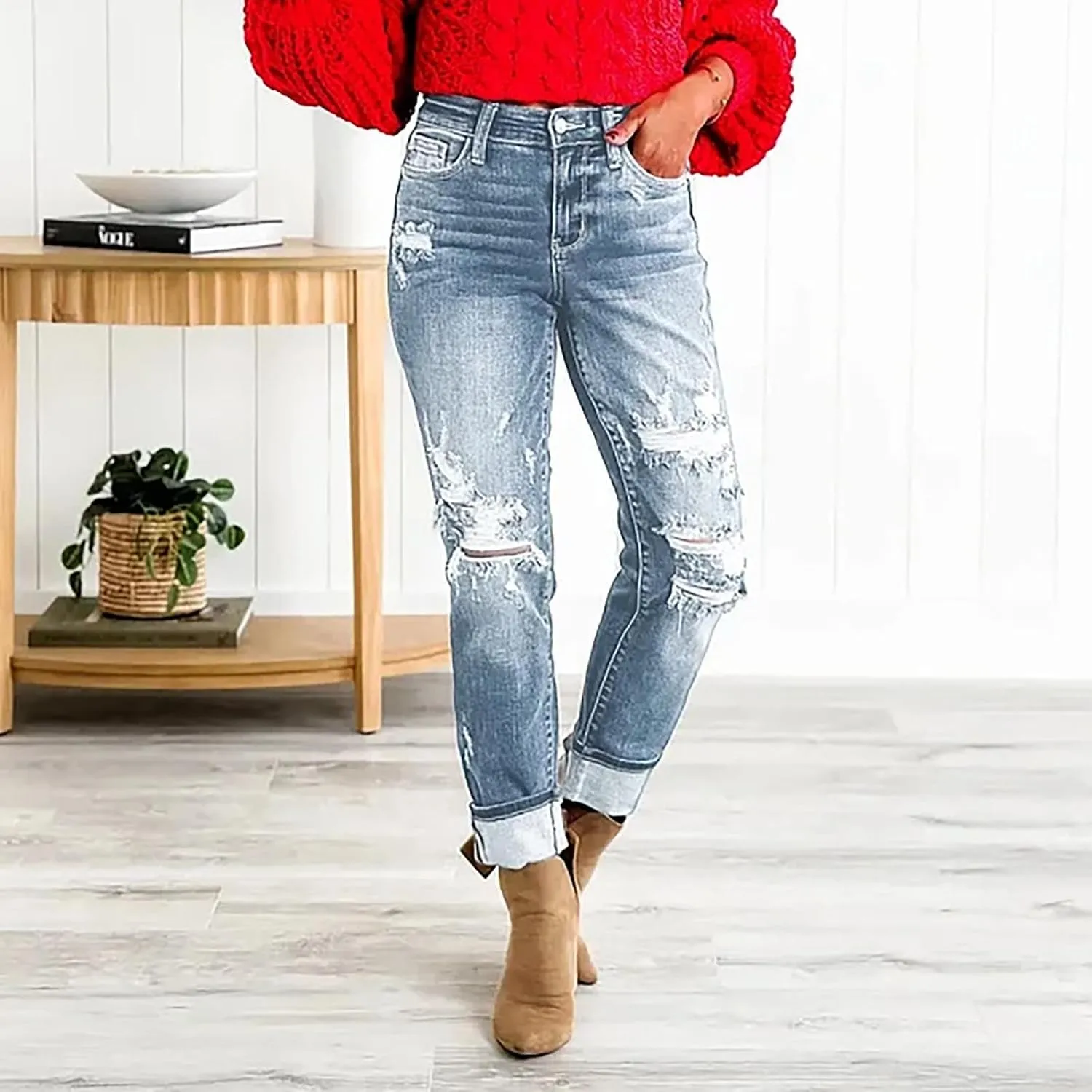 High Waisted Stretch Skinny Jeans Pant for Women High Rise Slimming Tapered Jeggings Denim Trousers Tall Work Pants