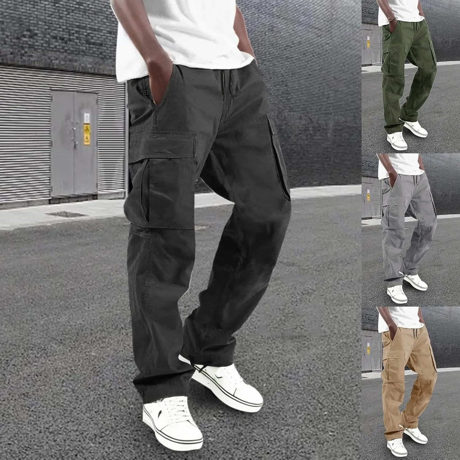 Hiking Pants for Men Cargo Pants Multi-Pocket Straight Leg Cargo Trousers Relax Fit Workout Track Pant