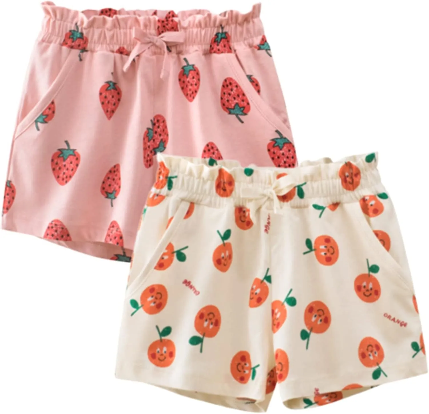 HILEELANG Girl Sweat Shorts Summer Cotton Casual Knit Pink Strawberry Active Bike Short 2PC Sets 7 Years