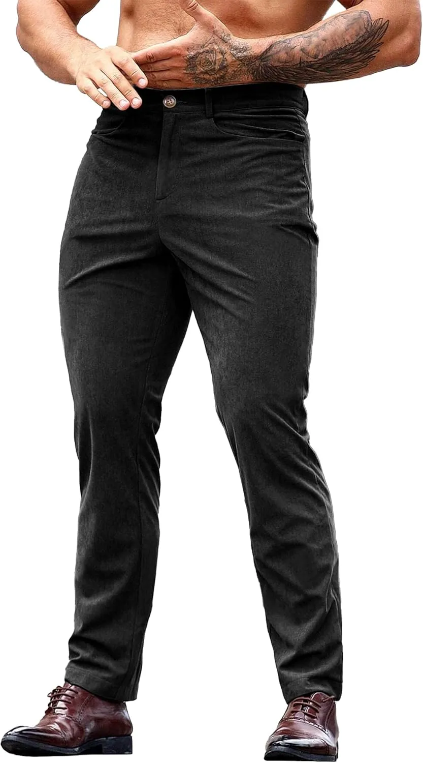 HOTake Men's Casual Corduroy Pants Lightweight Stretch Corduroy Trousers Straight Fit Dress Pants