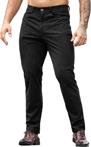 HOTake Men's Casual Corduroy Pants Lightweight Stretch Corduroy Trousers Straight Fit Dress Pants