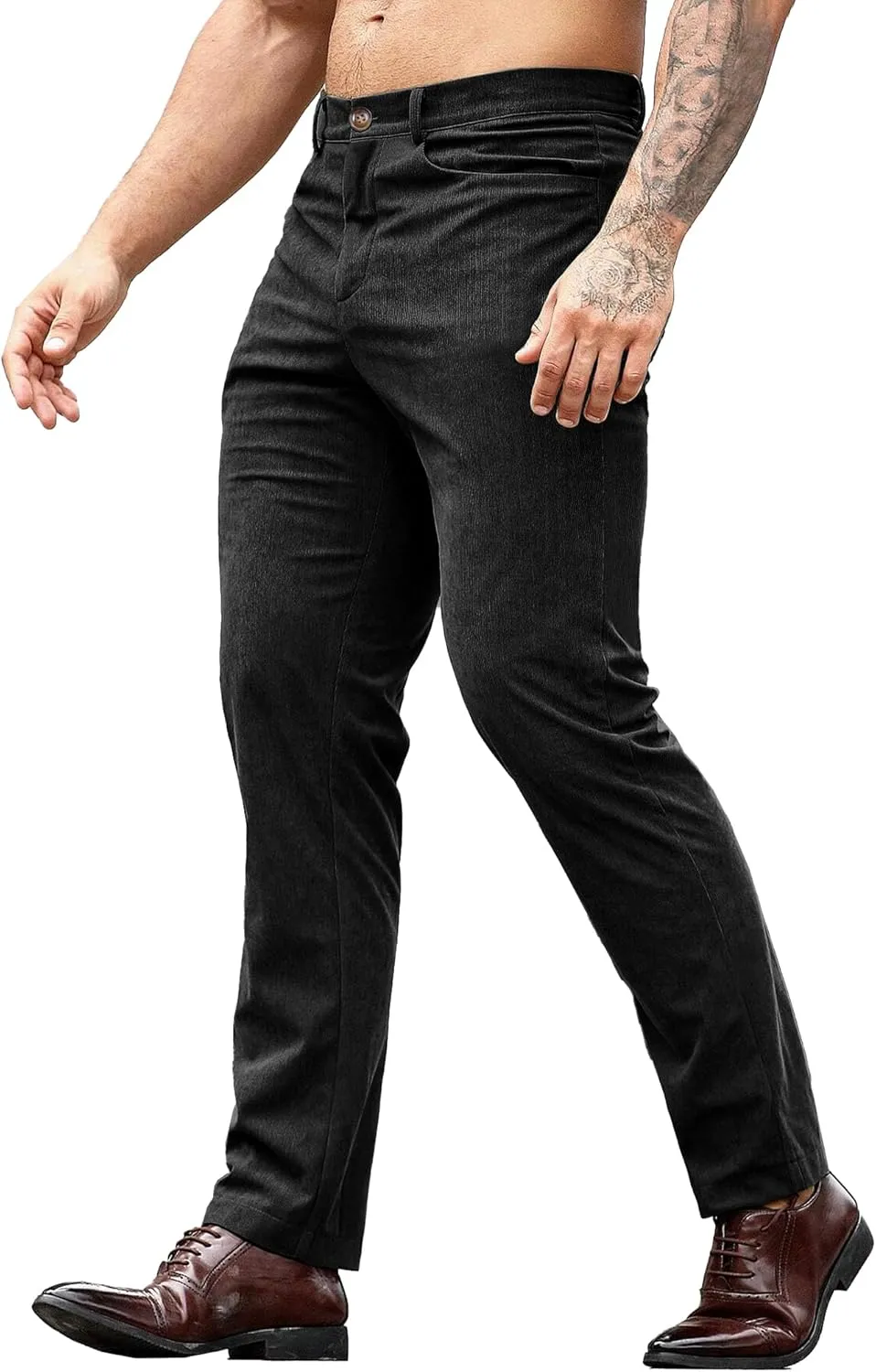 HOTake Men's Casual Corduroy Pants Lightweight Stretch Corduroy Trousers Straight Fit Dress Pants