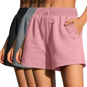 Huukeay 3 Pack Women's Sweat Shorts Comfy Lounge Drawstring High Waisted Summer Athletic Shorts with Pockets