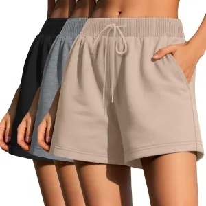 Huukeay 3 Pack Women's Sweat Shorts Comfy Lounge Drawstring High Waisted Summer Athletic Shorts with Pockets