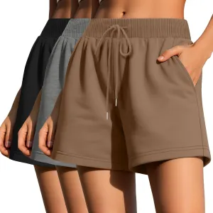 Huukeay 3 Pack Women's Sweat Shorts Comfy Lounge Drawstring High Waisted Summer Athletic Shorts with Pockets