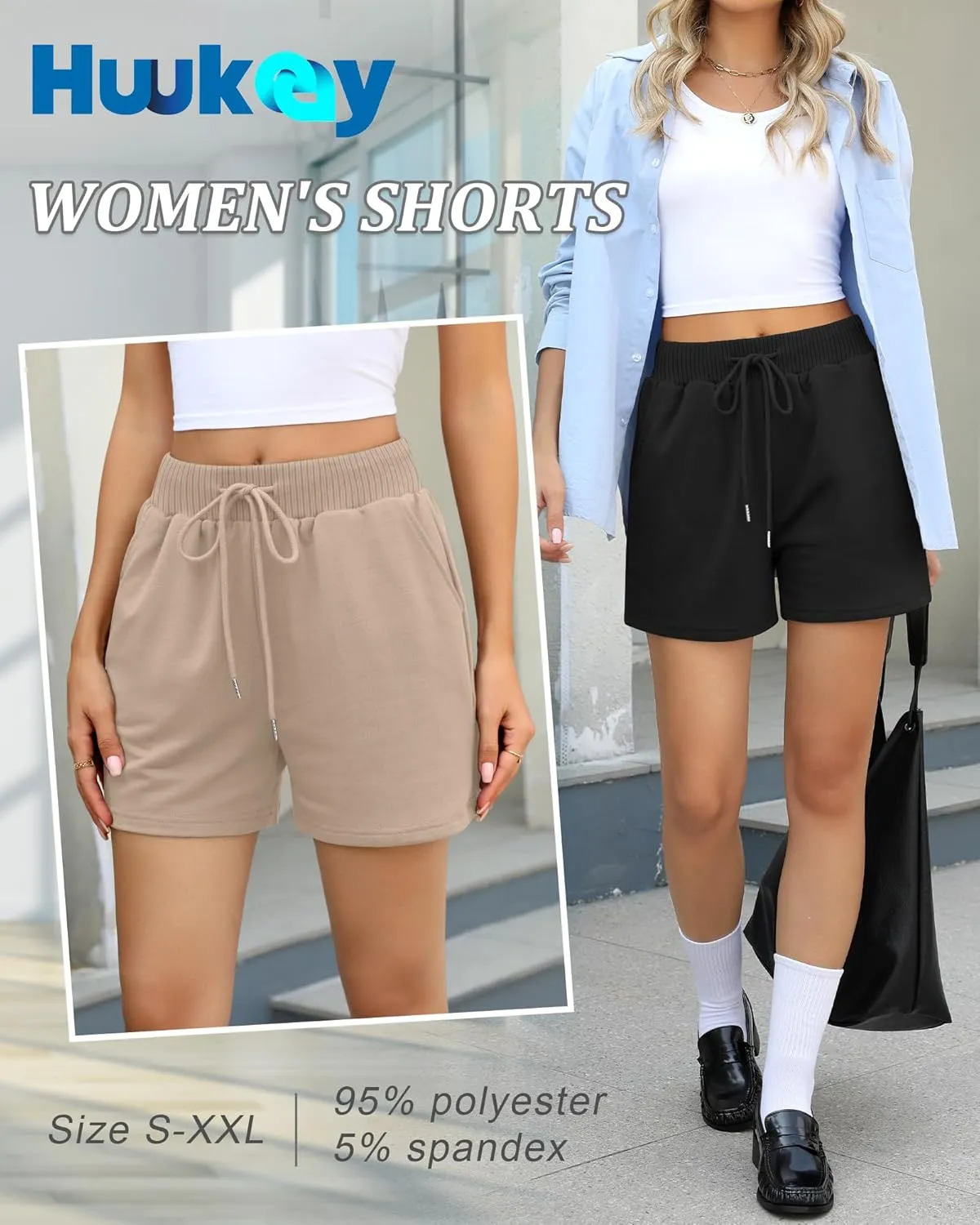Huukeay 3 Pack Women's Sweat Shorts Comfy Lounge Drawstring High Waisted Summer Athletic Shorts with Pockets