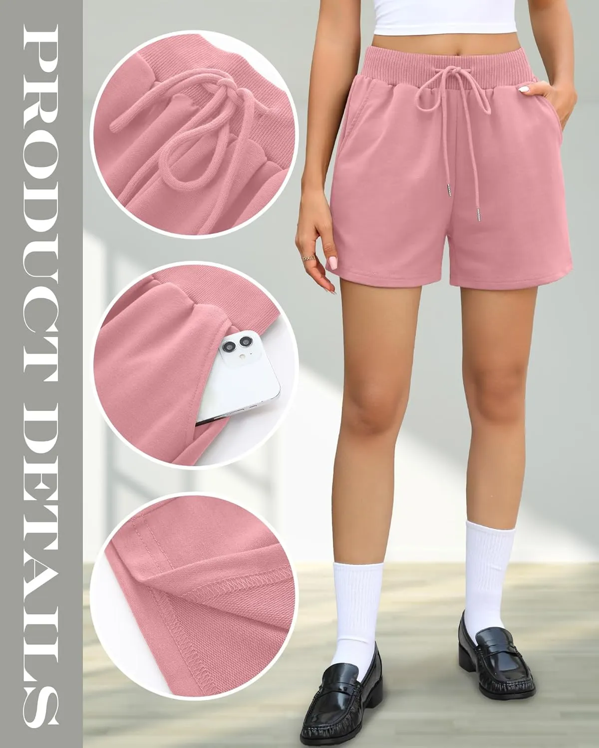 Huukeay 3 Pack Women's Sweat Shorts Comfy Lounge Drawstring High Waisted Summer Athletic Shorts with Pockets
