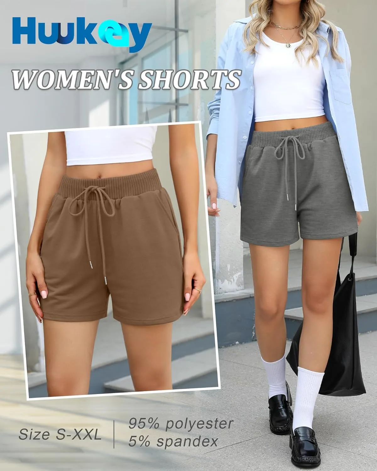 Huukeay 3 Pack Women's Sweat Shorts Comfy Lounge Drawstring High Waisted Summer Athletic Shorts with Pockets