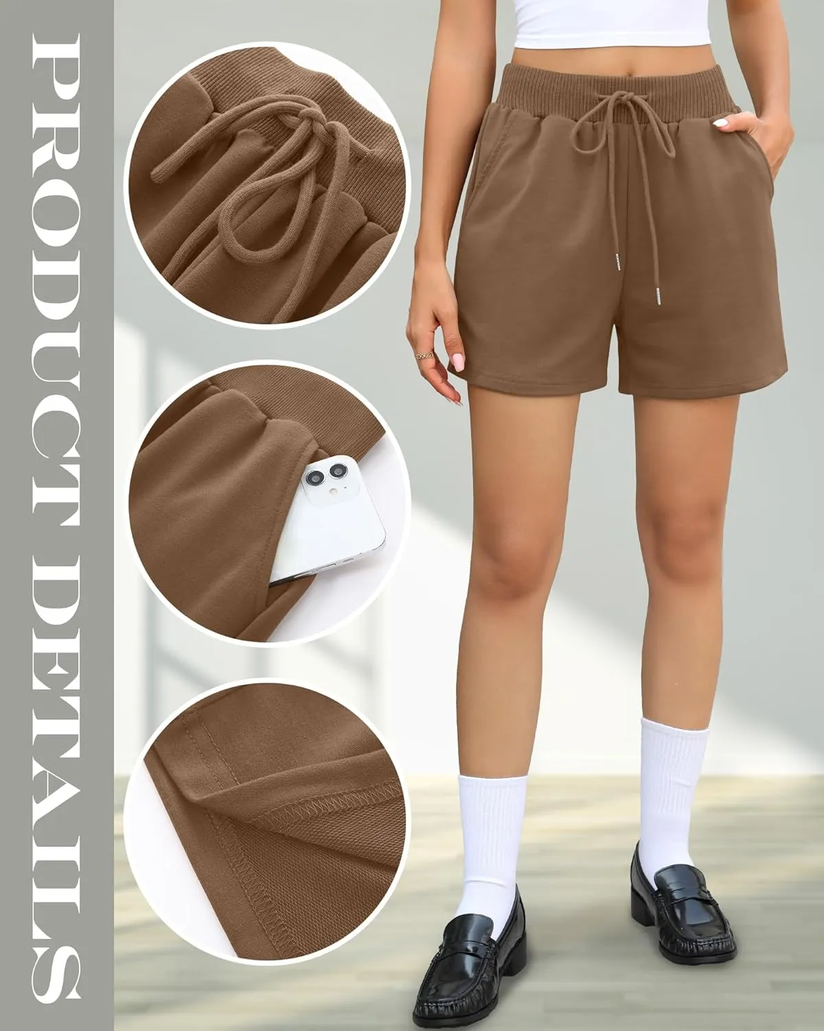 Huukeay 3 Pack Women's Sweat Shorts Comfy Lounge Drawstring High Waisted Summer Athletic Shorts with Pockets