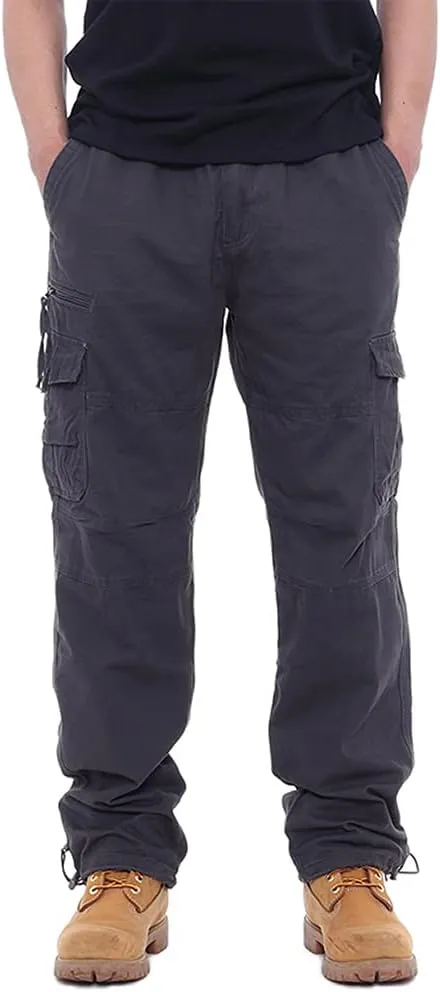 IDEALSANXUN Mens Cargo Pants Casual Elastic Waist Loose Straight Leg Cargo Pants