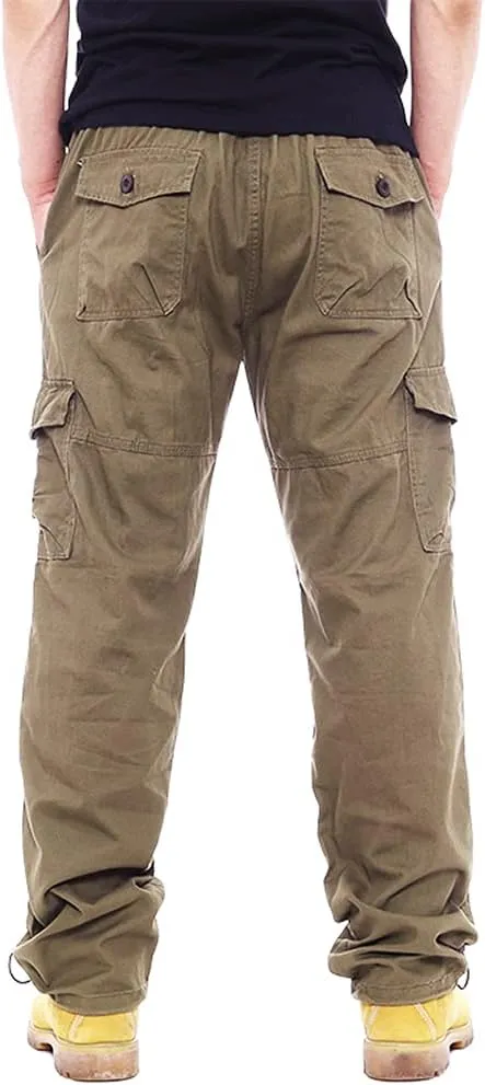 IDEALSANXUN Mens Cargo Pants Casual Elastic Waist Loose Straight Leg Cargo Pants