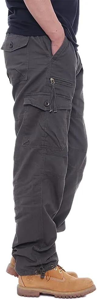 IDEALSANXUN Mens Cargo Pants Casual Elastic Waist Loose Straight Leg Cargo Pants
