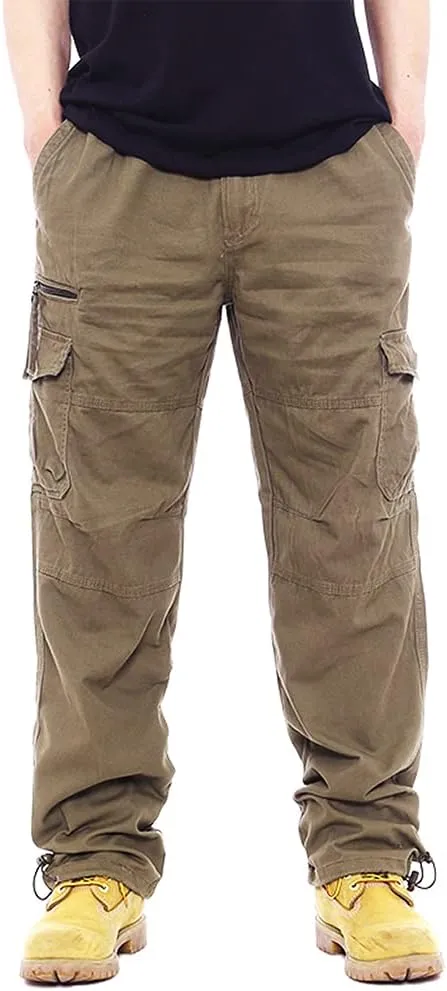 IDEALSANXUN Mens Cargo Pants Casual Elastic Waist Loose Straight Leg Cargo Pants
