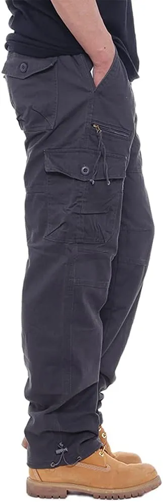 IDEALSANXUN Mens Cargo Pants Casual Elastic Waist Loose Straight Leg Cargo Pants