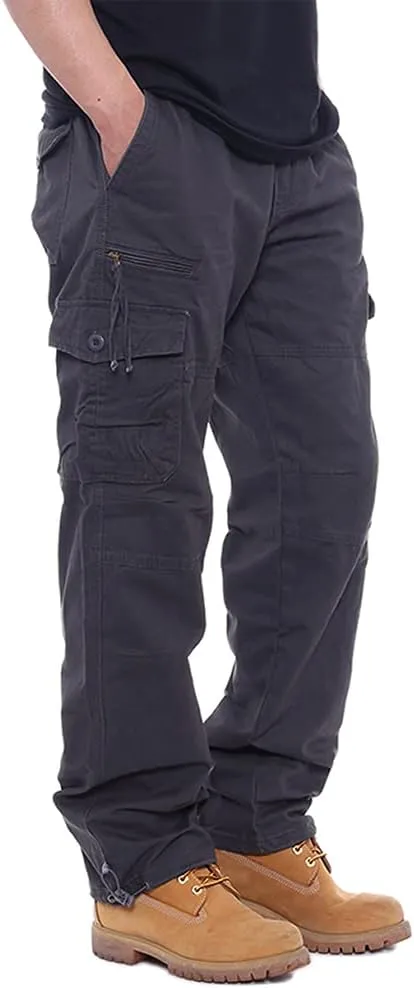 IDEALSANXUN Mens Cargo Pants Casual Elastic Waist Loose Straight Leg Cargo Pants