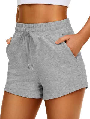 IWD Womens Sweat Shorts Casual Summer Comfy Cotton Shorts Drawstring High Waisted Lounge Shorts with Pockets