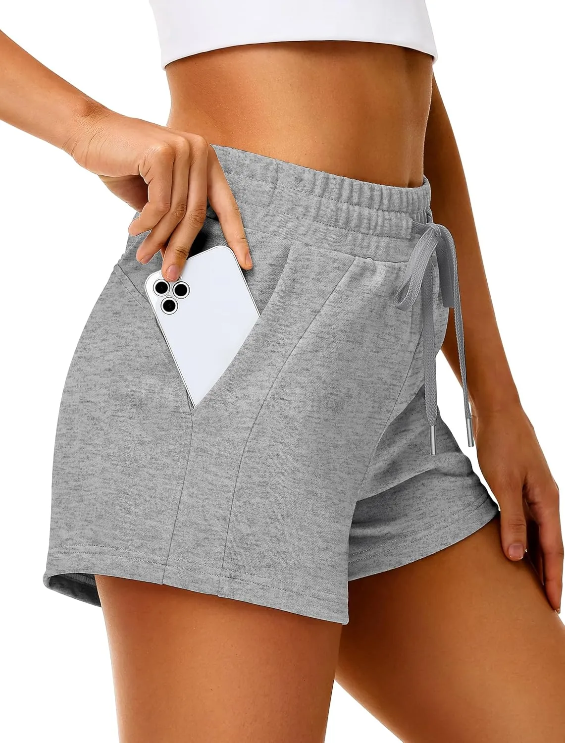 IWD Womens Sweat Shorts Casual Summer Comfy Cotton Shorts Drawstring High Waisted Lounge Shorts with Pockets