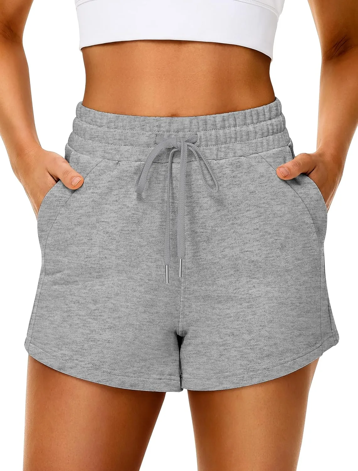 IWD Womens Sweat Shorts Casual Summer Comfy Cotton Shorts Drawstring High Waisted Lounge Shorts with Pockets
