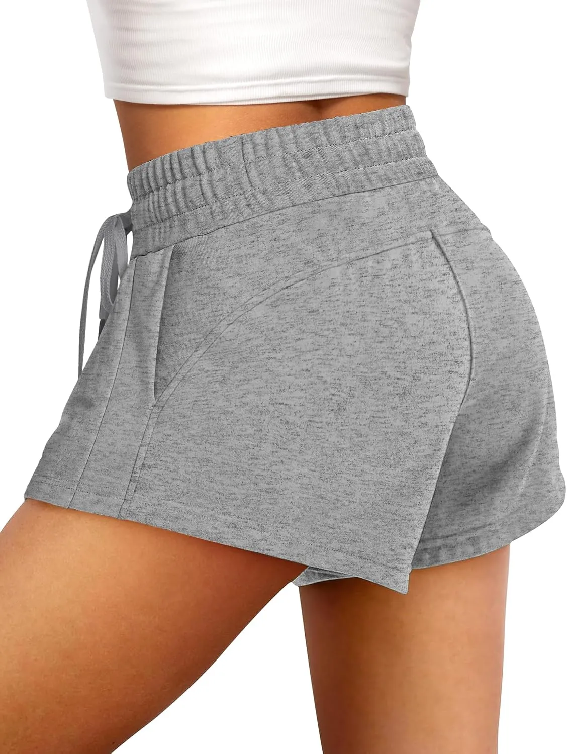 IWD Womens Sweat Shorts Casual Summer Comfy Cotton Shorts Drawstring High Waisted Lounge Shorts with Pockets