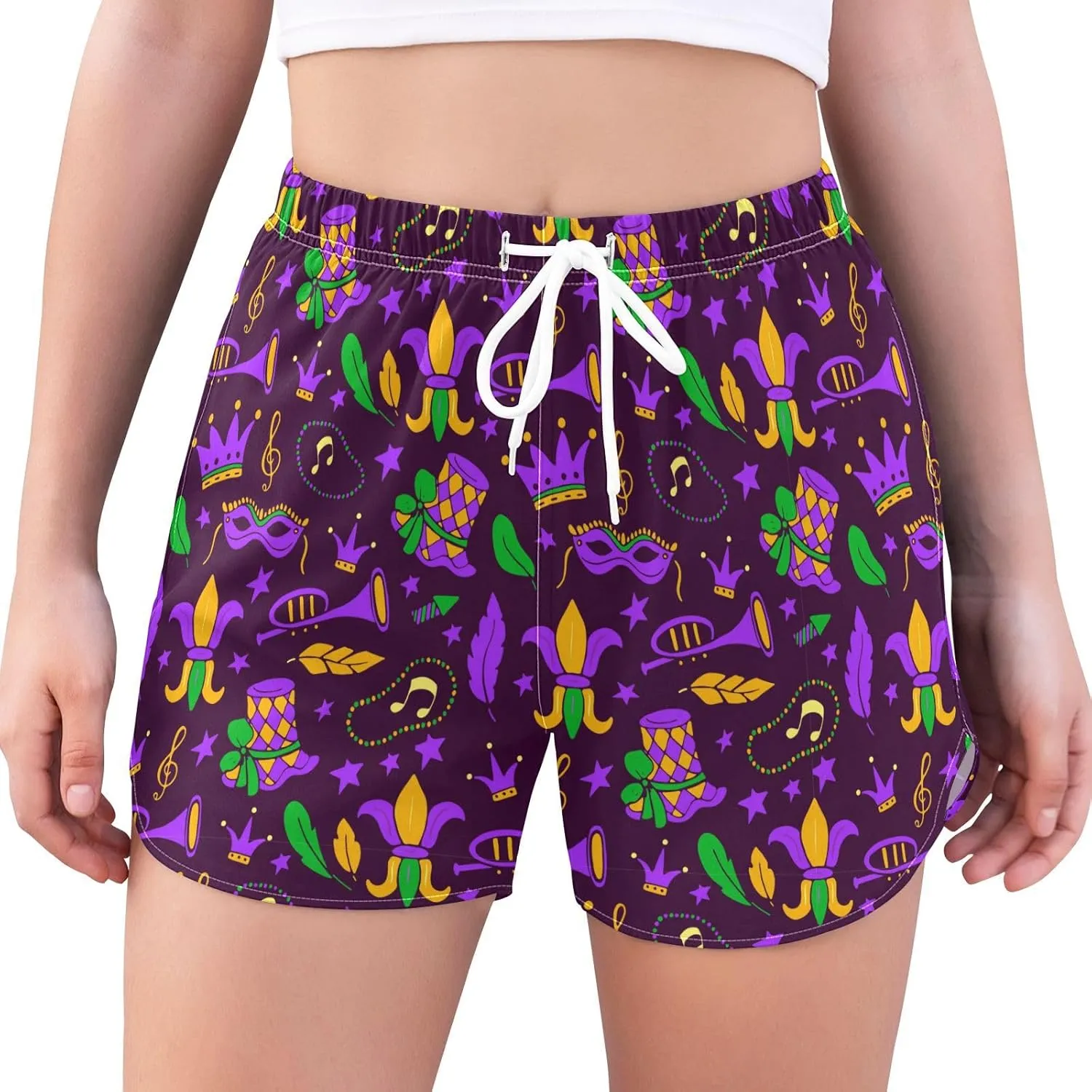 J JOYSAY Mardi Gras Purple Athletic Shorts Quick Dry Women Sweat Shorts Beach Lounge Pants