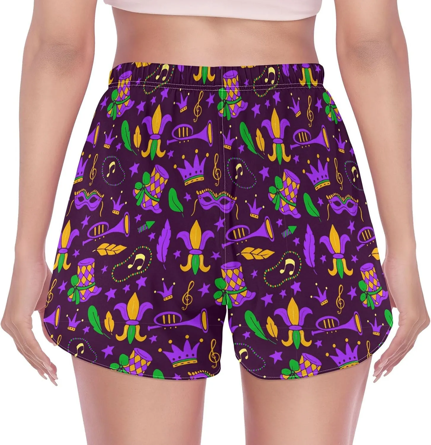 J JOYSAY Mardi Gras Purple Athletic Shorts Quick Dry Women Sweat Shorts Beach Lounge Pants