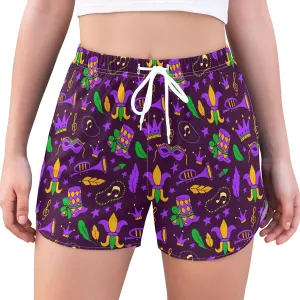 J JOYSAY Mardi Gras Purple Athletic Shorts Quick Dry Women Sweat Shorts Beach Lounge Pants