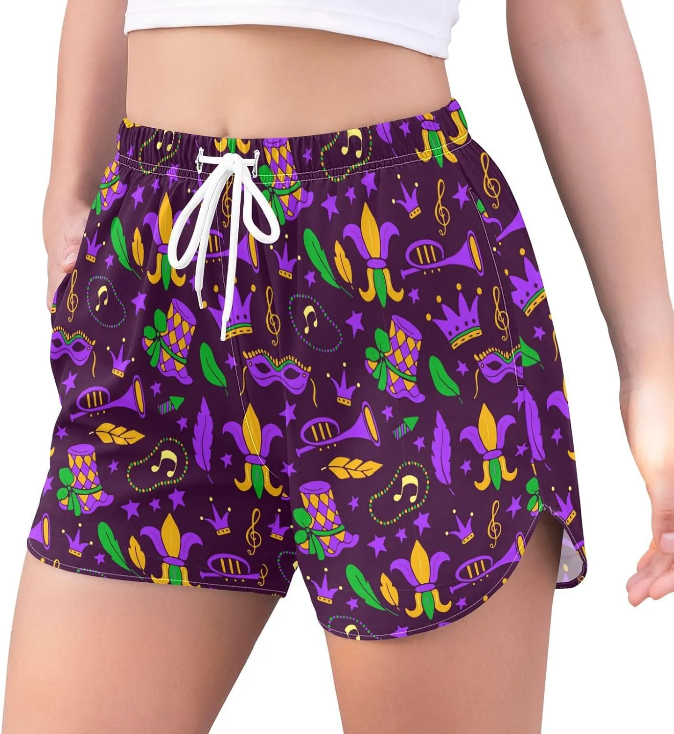 J JOYSAY Mardi Gras Purple Athletic Shorts Quick Dry Women Sweat Shorts Beach Lounge Pants