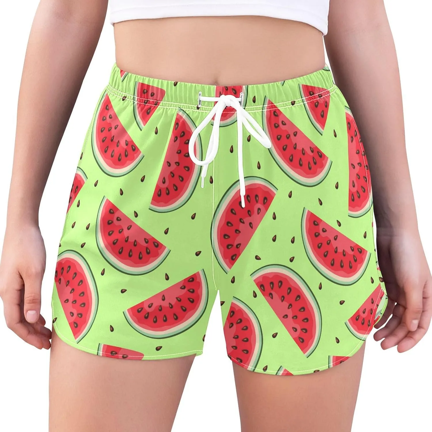 J JOYSAY Watermelon Summer Athletic Shorts Quick Dry Women Sweat Shorts Beach Lounge Pants with Pocket Drawstring