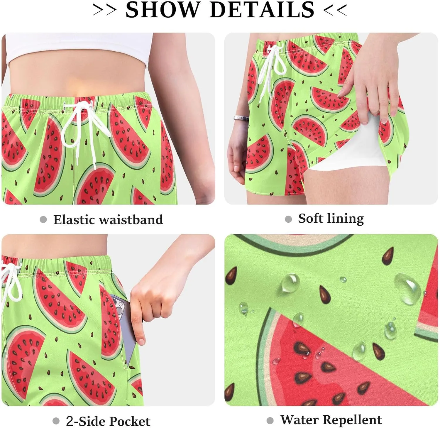 J JOYSAY Watermelon Summer Athletic Shorts Quick Dry Women Sweat Shorts Beach Lounge Pants with Pocket Drawstring