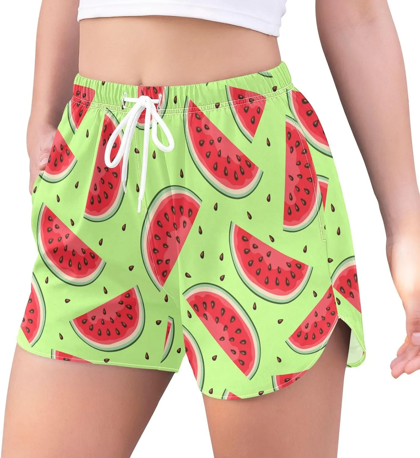 J JOYSAY Watermelon Summer Athletic Shorts Quick Dry Women Sweat Shorts Beach Lounge Pants with Pocket Drawstring