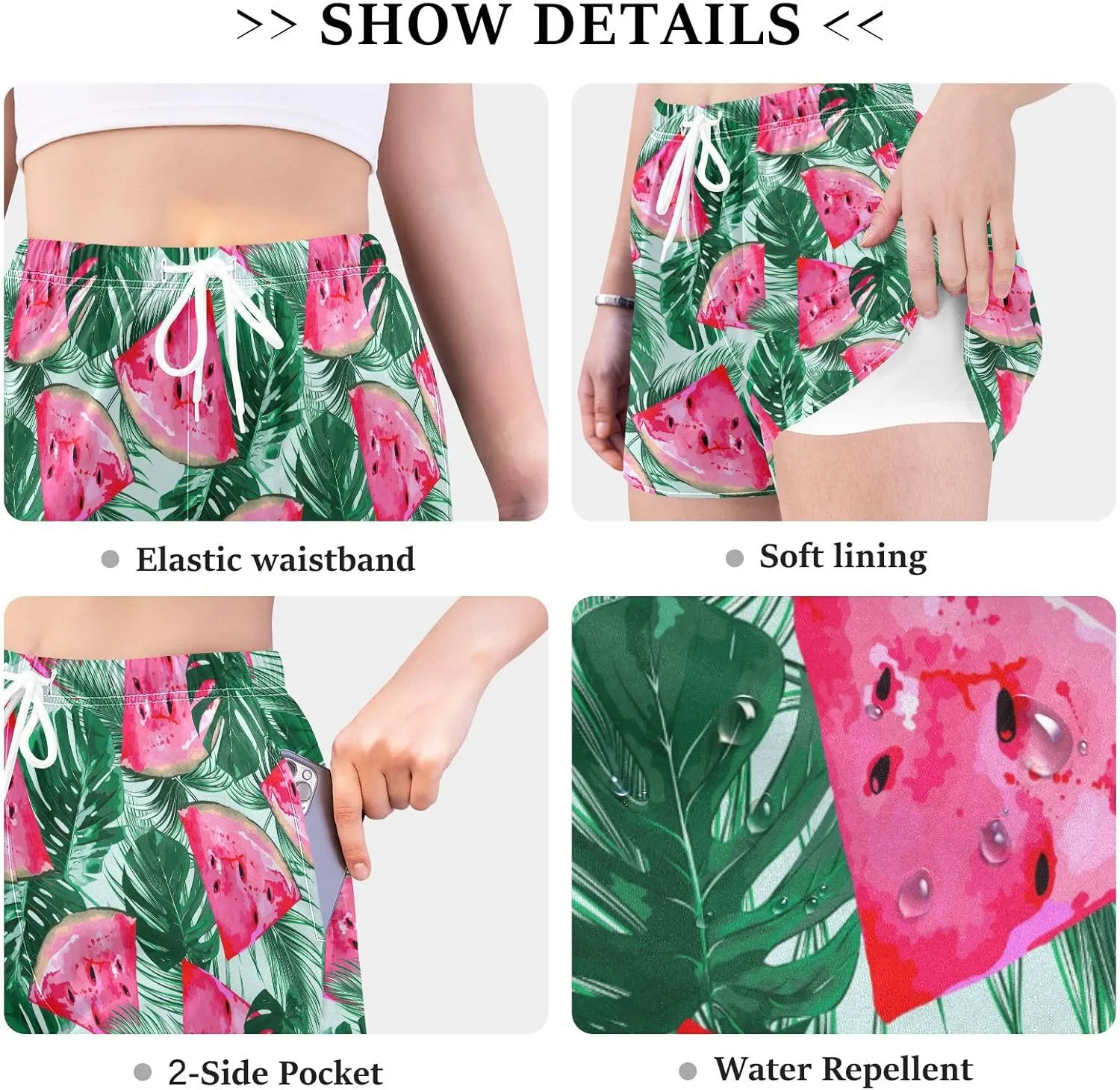 J JOYSAY Watermelon Summer Athletic Shorts Quick Dry Women Sweat Shorts Beach Lounge Pants with Pocket Drawstring
