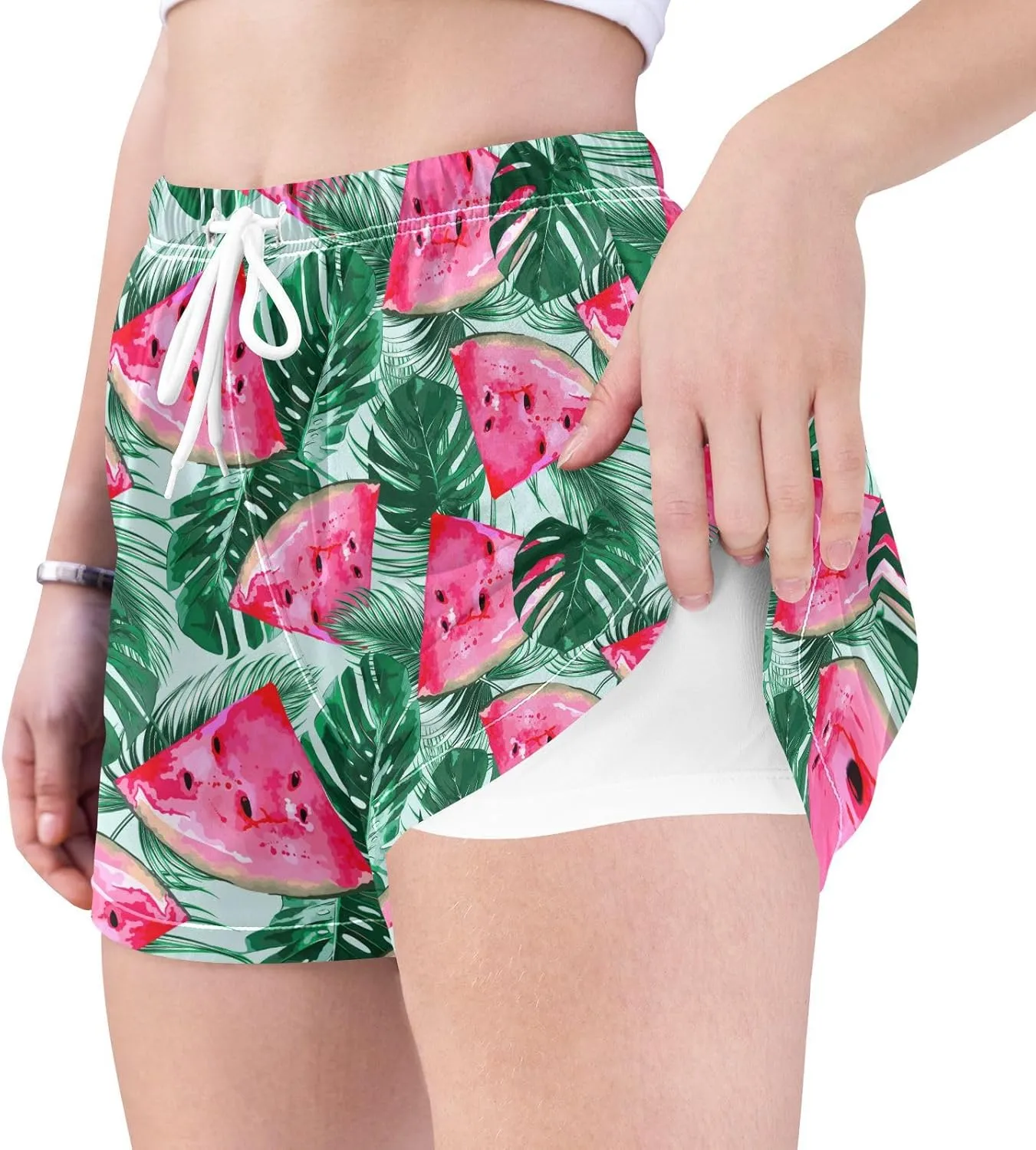 J JOYSAY Watermelon Summer Athletic Shorts Quick Dry Women Sweat Shorts Beach Lounge Pants with Pocket Drawstring