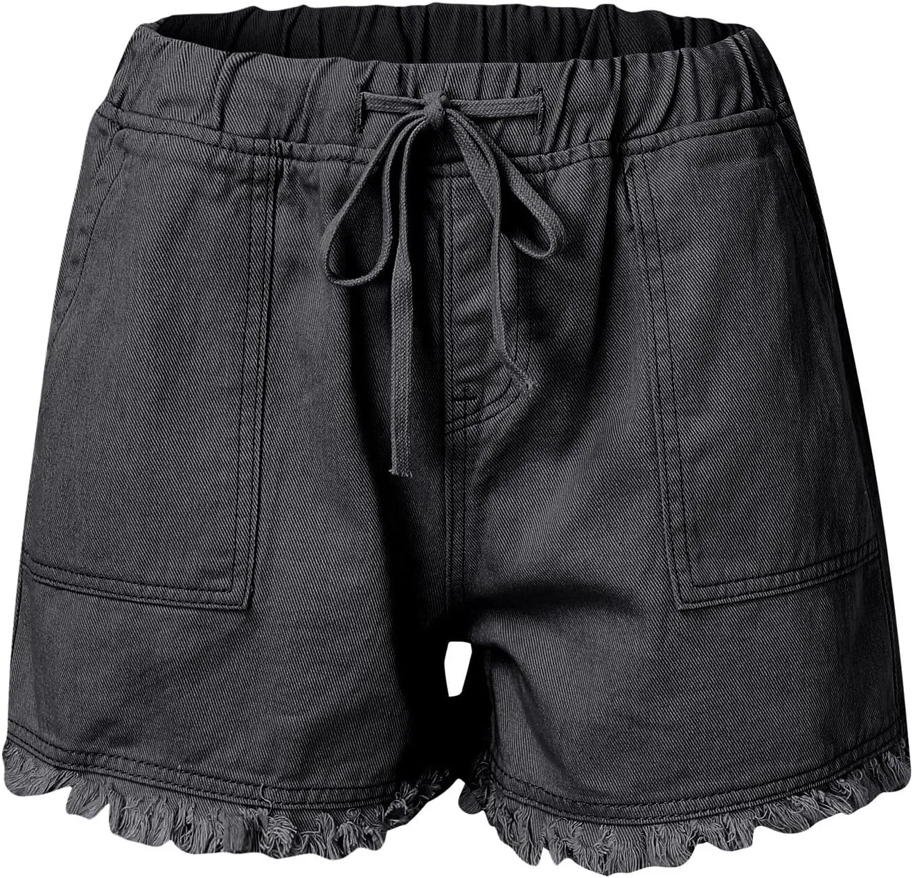 Jean Shorts for Women Trendy High Waisted Drawstring Frayed Raw Hem Denim Shorts Stretchy Loose Fit Summer Hot Short