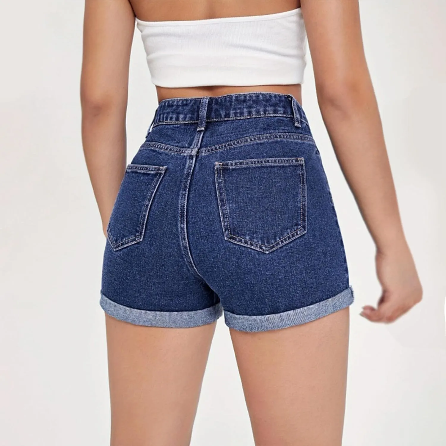 Jean Shorts for Women Trendy High Waisted Folded Hem Stretchy Denim Ultra Shorts Summer Casual Hot Short with Pockets