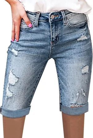 Jean Shorts Womens Distressed Ripped Jeanshorts 2024 Casual High Waisted Denim Shorts Summer Jeans Baggy Jean Shorts