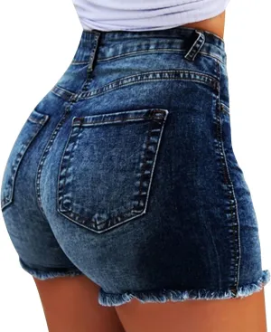Jean Shorts Womens Stretchy High Waisted Butt Lifting Denim Shorts Distressed Frayed Raw Hem Ripped Jeans Hot Jorts