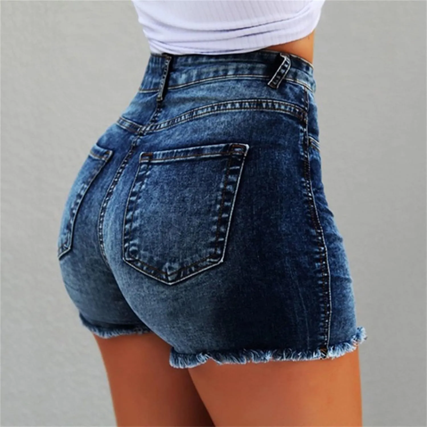 Jean Shorts Womens Stretchy High Waisted Butt Lifting Denim Shorts Distressed Frayed Raw Hem Ripped Jeans Hot Jorts