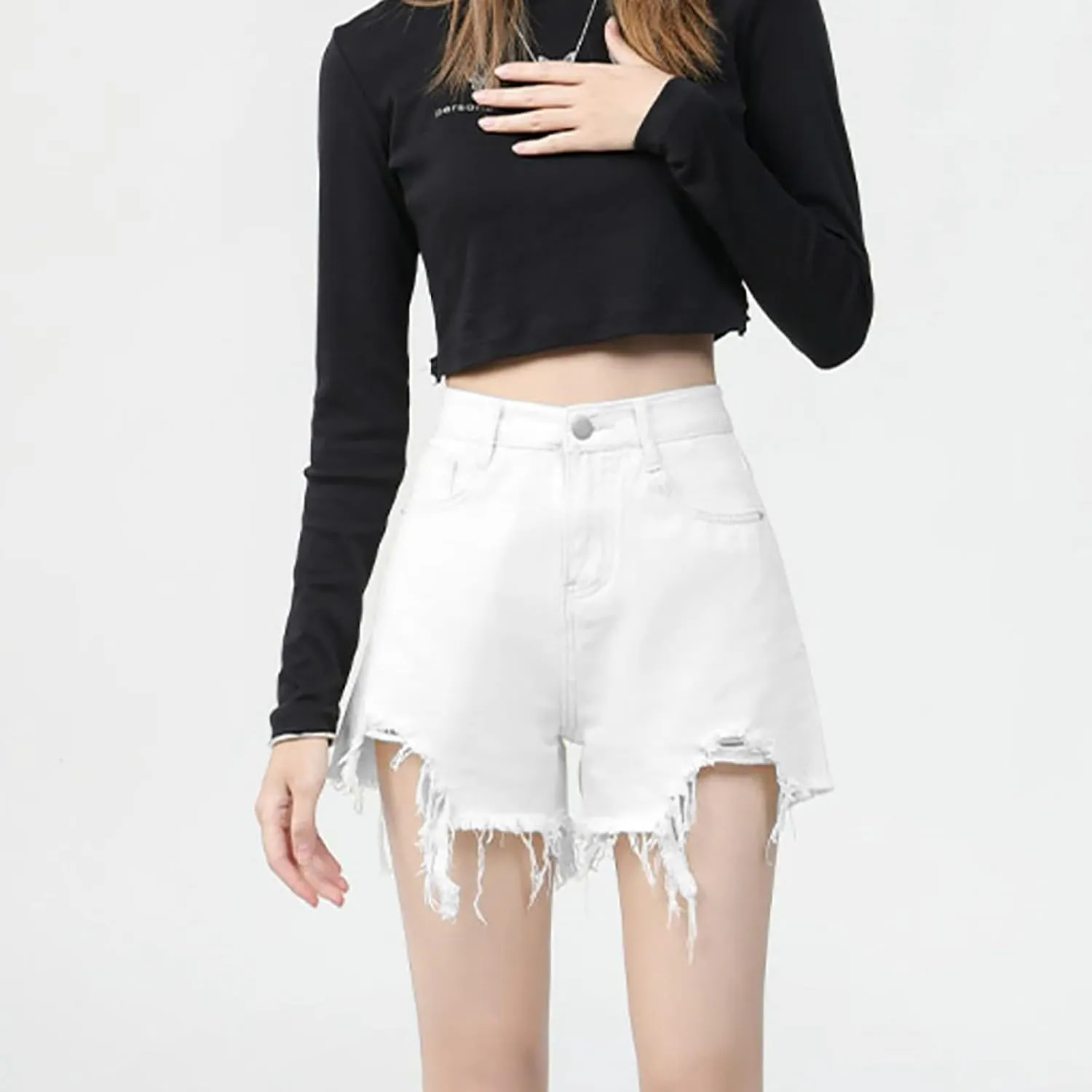 Jean Shorts Womens Trendy High Waisted Ripped Cut Off Denim Shorts Summer Causal Baggy Cute Hot Jorts with Pockets