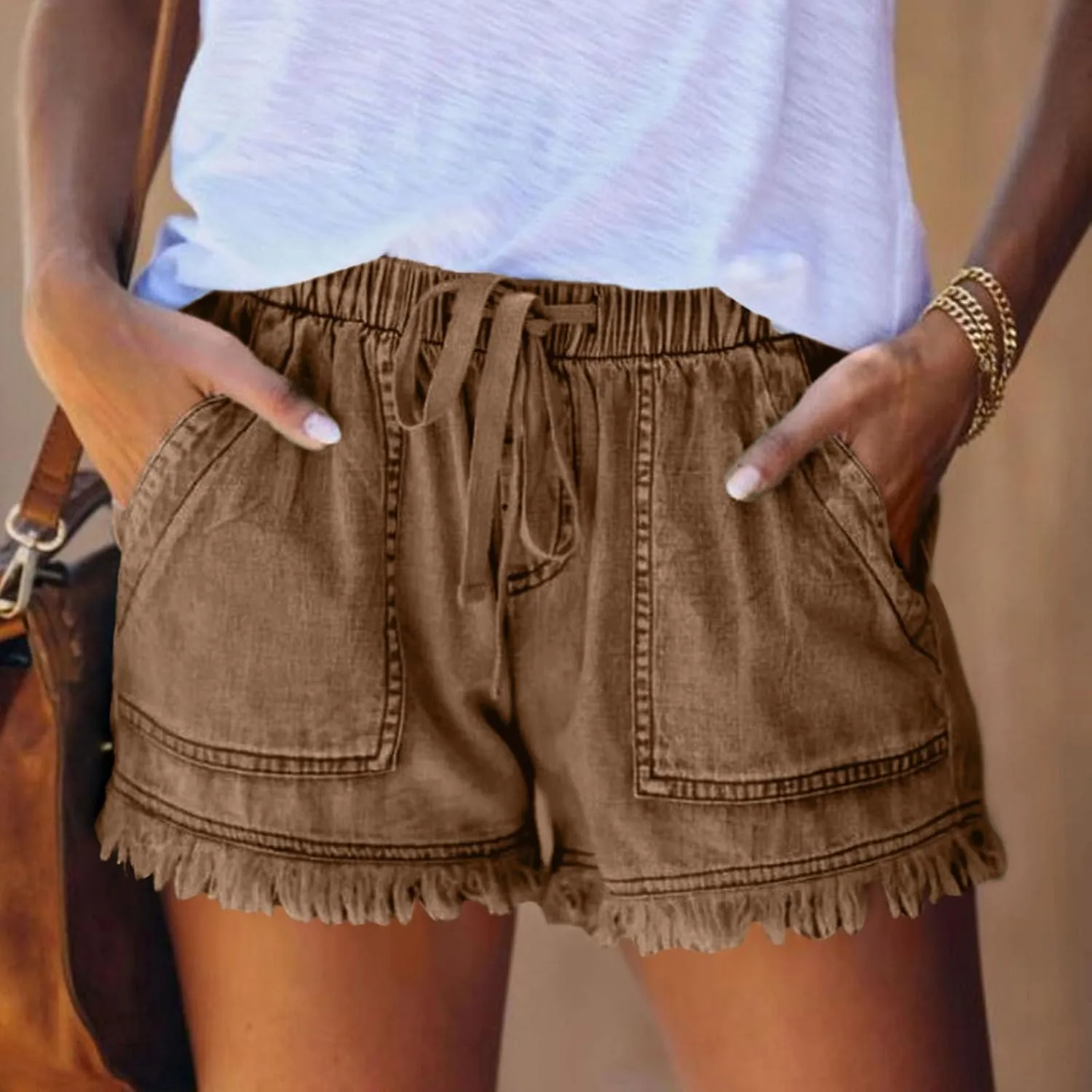 Jeans Shorts for Women Elastic High Waisted Stretchy Drawstring Slim Fit Casual Denim Shorts Lightweight Baggy Summer Jorts