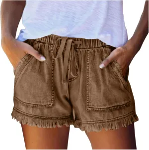 Jeans Shorts for Women Elastic High Waisted Stretchy Drawstring Slim Fit Casual Denim Shorts Lightweight Baggy Summer Jorts