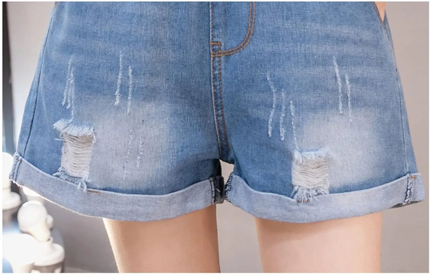 JEKE-DG Women's High Waisted Rolled Hem Jeans Distressed Ripped Denim Shorts Waisted Stretch Denim Shorts