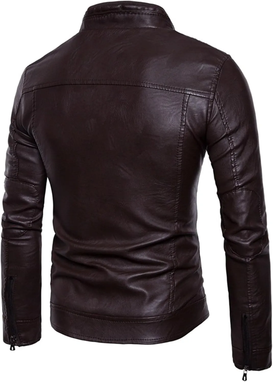 JEsilunmaMY Men's Stand Collar Sherpa Leather Jacket Fleece Lined Slim Motorcycle Biker Coat Fall Winter Bomber Retro Outwear