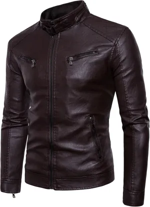 JEsilunmaMY Men's Stand Collar Sherpa Leather Jacket Fleece Lined Slim Motorcycle Biker Coat Fall Winter Bomber Retro Outwear