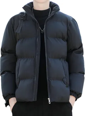 JEsilunmaMY Men's Stand Collar Winter Puffer Jacket Casual Windproof Warm Thicken Down Coat Solid Color Loose Padded Jacket