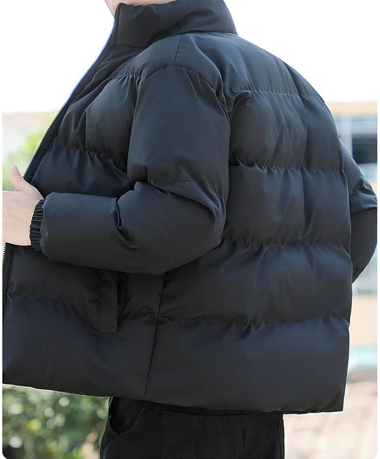 JEsilunmaMY Men's Stand Collar Winter Puffer Jacket Casual Windproof Warm Thicken Down Coat Solid Color Loose Padded Jacket
