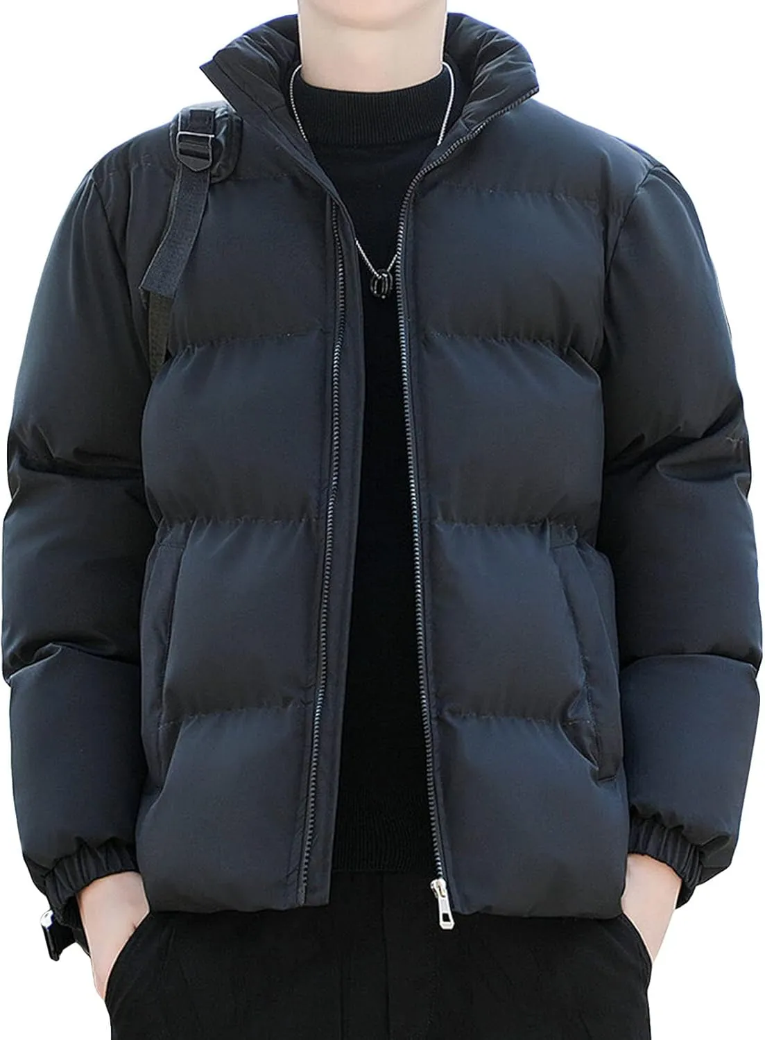 JEsilunmaMY Men's Stand Collar Winter Puffer Jacket Casual Windproof Warm Thicken Down Coat Solid Color Loose Padded Jacket