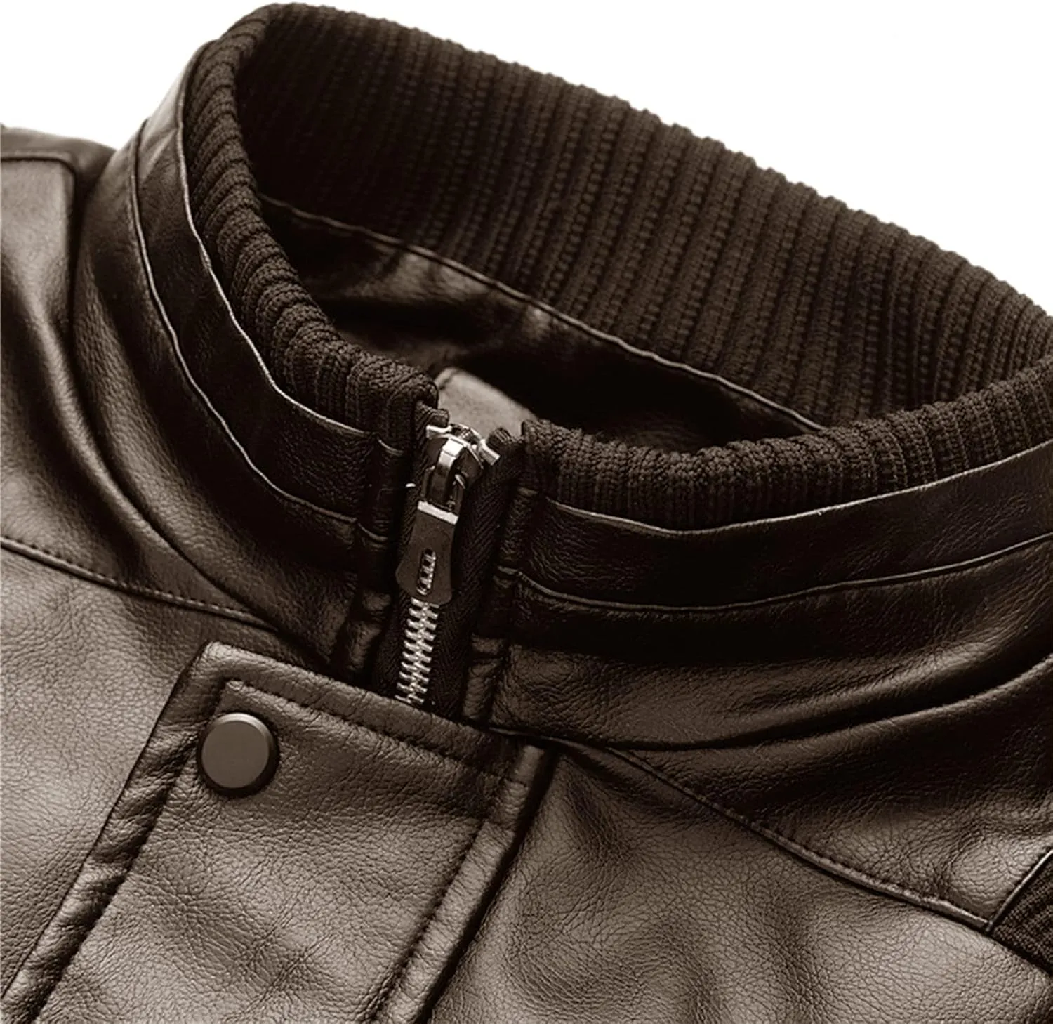 JEsilunmaMY Men's Winter Warm Sherpa Leather Jacket Fleece Lined Motorcycle Jacket with Pocket Thicken Bomber Biker Coat